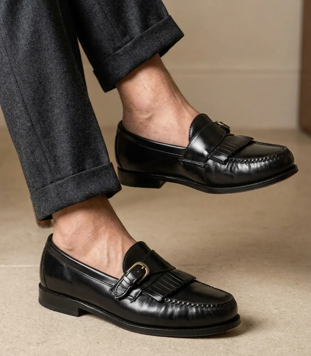 Cole Haan Loafers C09878 Men's Sz 9.5 M Black Dress Kiltie Fringe